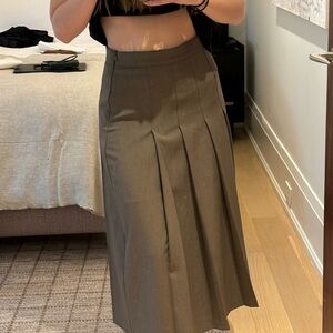 OAK + FORT Green Maxi Pleated A-Line Skirt